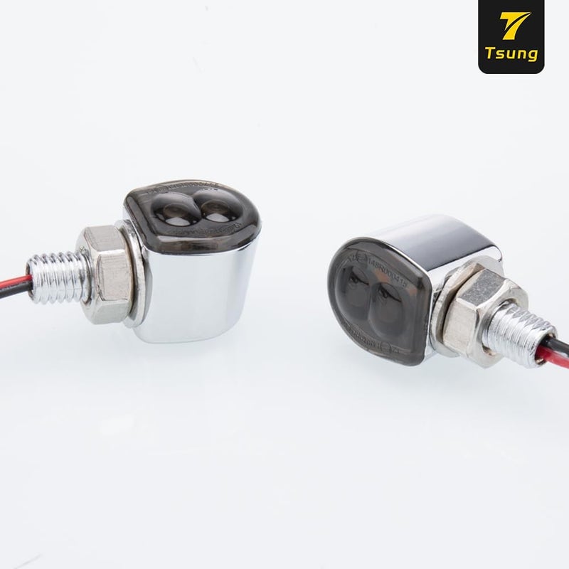 TSUNG Mini Motorcycle Turn Signals Light LED Micro Blinkers for Front/Rear Universal Aftermarket Small Indicator for Cafe Racer Bobber Cruiser Street Bikes (B-Chrome) - Image 3